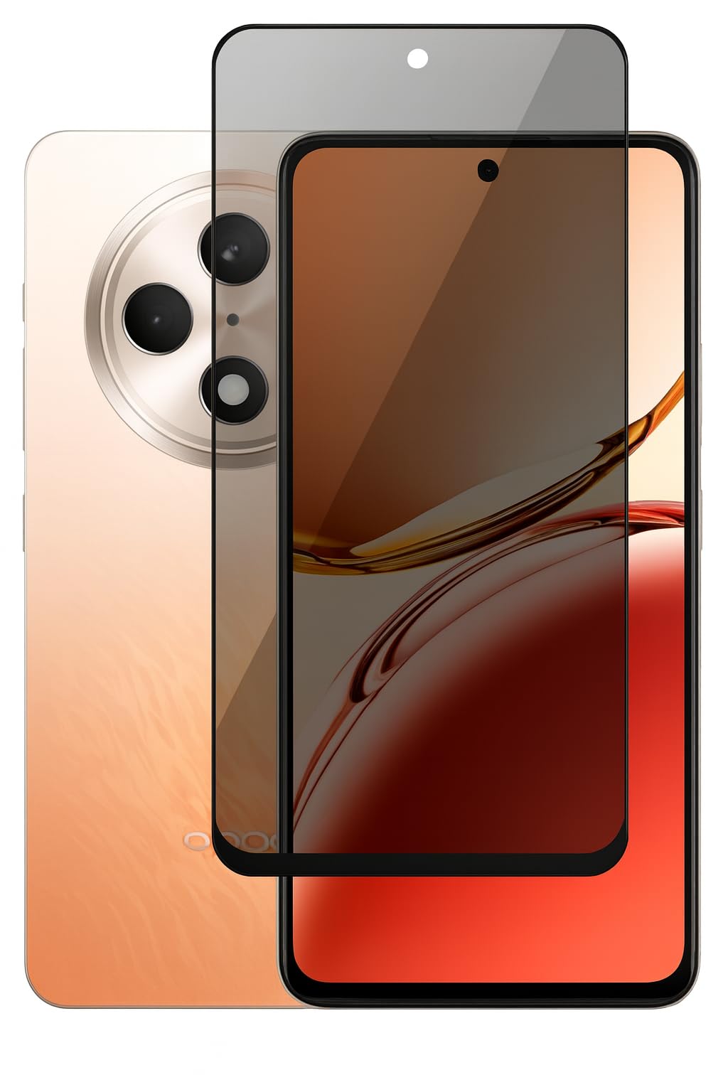Privacy Screen Protector for Oppo Reno 12F, 9H Tempered Glass, Anti-Spy, Anti-Fingerprint, Black, Case Friendly