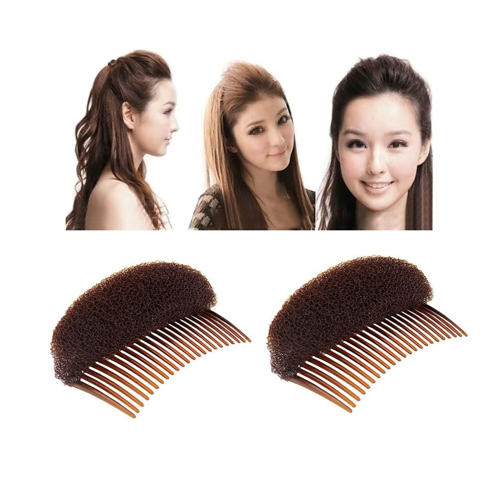 2Pcs Sponge Hair Pad Charming Bump It Up Volume Inserts Comb Base Bun Maker Do Beehive Hair Styler Insert Tool for Women Girl (Brown)