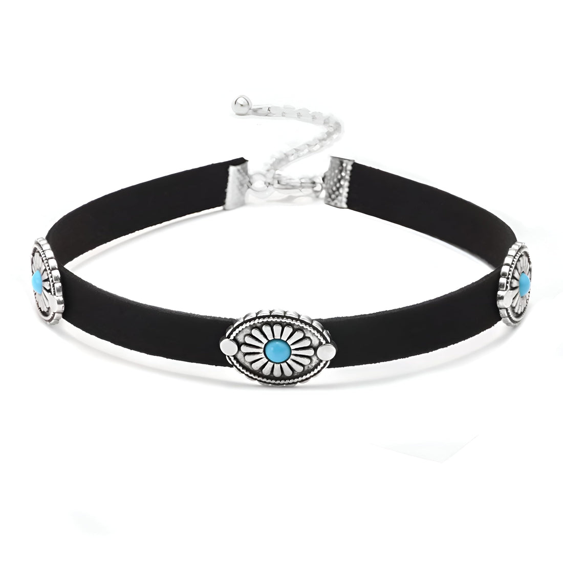 Women's Necklace - Stylish turquoise, leather and velvet necklace inspired by Western art combines rural charm and modern elegance to embody the chic bohemian fashion style