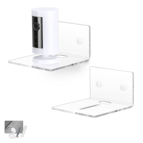 BRAINWAVZ 2Pack Adhesive 4" Small Baby Monitor Wall Mount Shelf, Also for Speaker, Security Camera, Decor, Universal Holder Shelves, Adhesive & Screw-in (Clear)