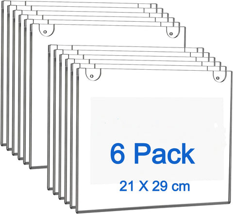 Best Media Clear Acrylic Sign Holder (6 Pack), A4 Wall Mount Picture Frames with Screws for Office, Display Documents, Certificates, or Posters, Durable & Elegant Design