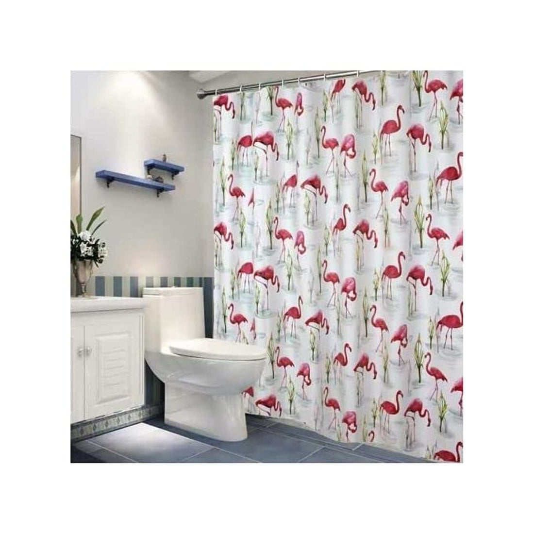 Flamingo Shower Curtain, with Reinforced Buttonholes, for Bathroom Showers, Stalls and Bathtubs