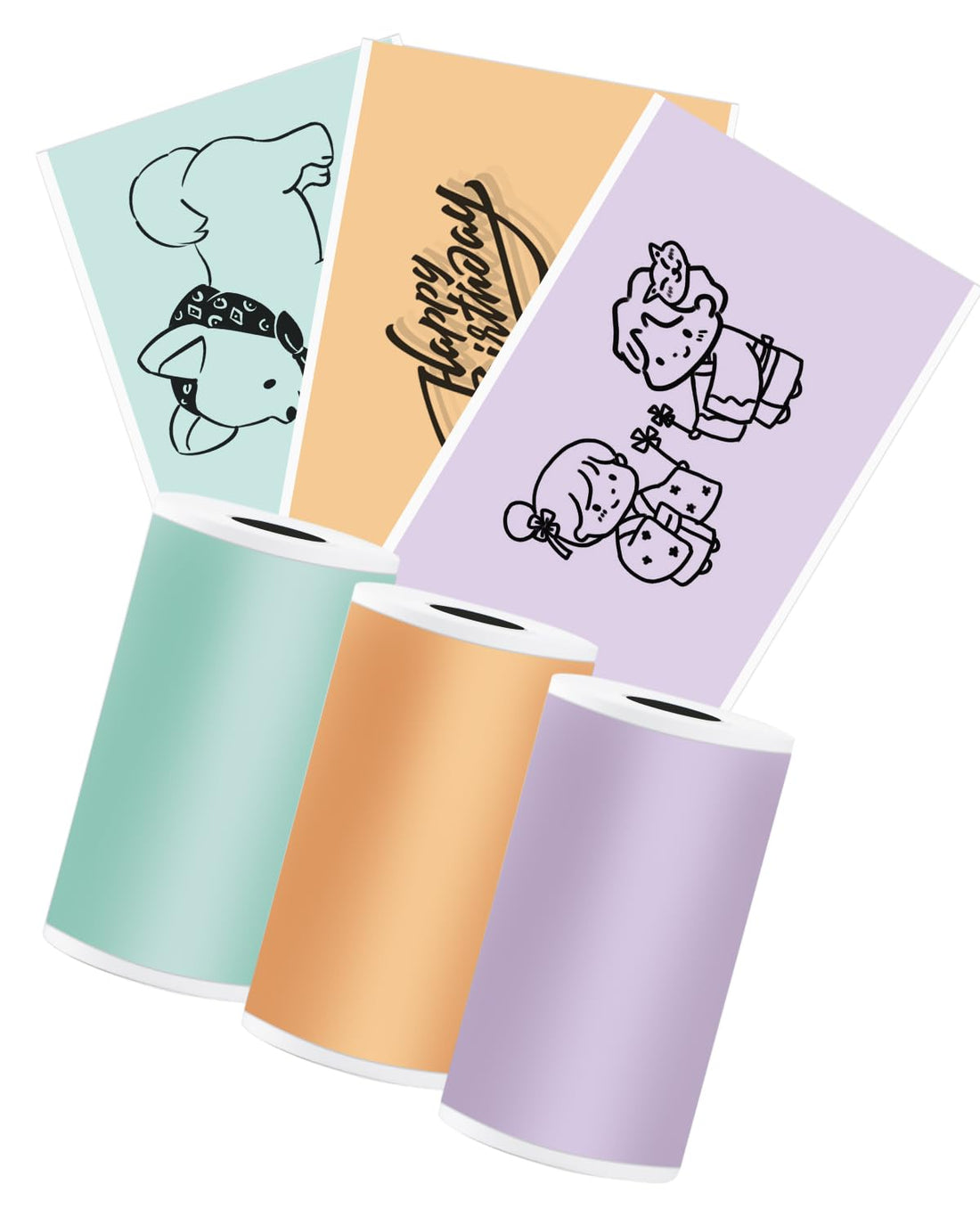 M02L printer Paper Roll - Color T02 Sticker Paper - Color M02X Paper -Green&Lavender&Orange- Memolife M02L Paper Compatible With Phomemo M02X Paper Memoking T02 Paper, 3Rolls(2in*11.5ft/Roll）