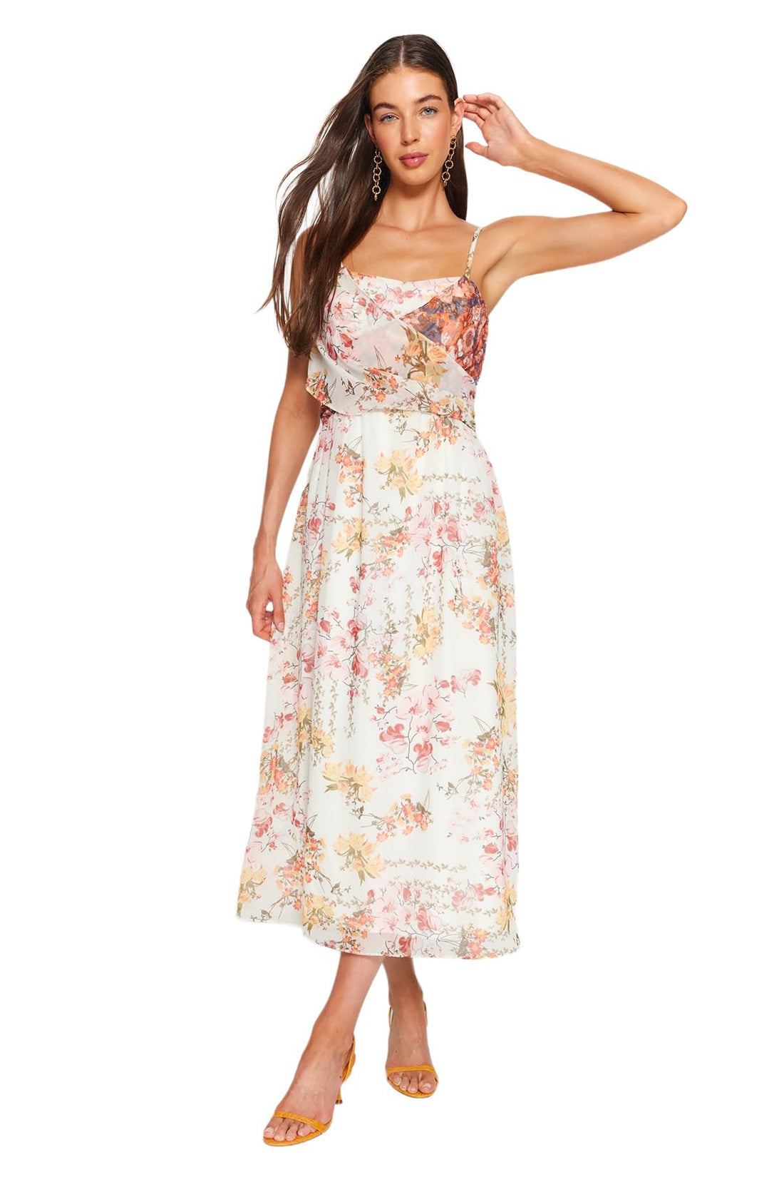 Trendyol Women Ecru Floral Patterned Waist Opening Straps Maxi Lined Chiffon Woven Dress TWOSS23EL02421 Dress