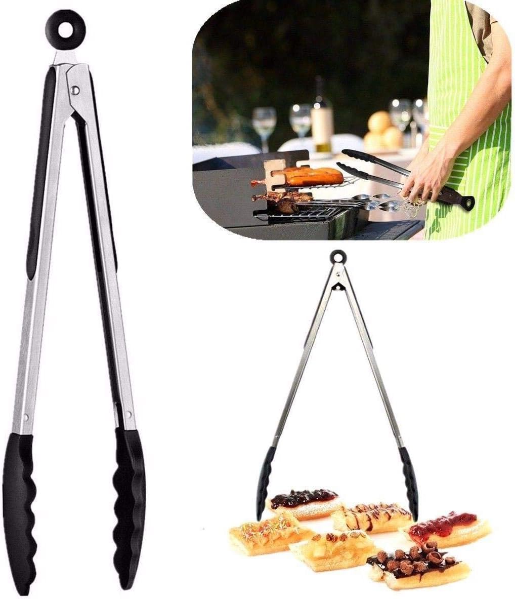 Generic Silicone Cooking & BBQ Tongs - Ergonomic Stainless Steel Handle, Easy Grip & Safe - Innovative Locking System - Heat Resistant for Air Frying, Salad, and More, Now at Al-Israa (Black)