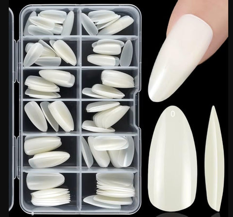 500Pcs Medium Almond Fake Nail Tips Full Cover Clear Acrylic Nails Press on Nails for DIY Nail Art, 10 Sizes (Natural)