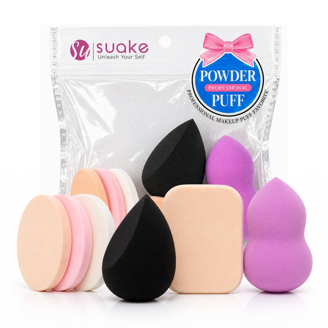 SUAKE 6-in-1 Professional Beauty Blender Sponge for Face Makeup With Cotton Pad Foundation, Powder Buff, and Cosmetic Puff - Perfect for Women's & Girls Cosmetic Makeup