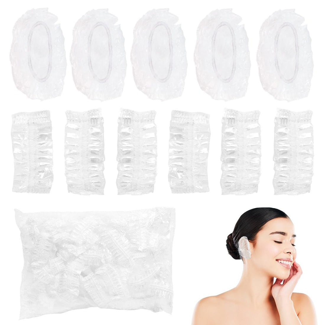 Ear Shower Caps, 100 Pieces Clear Disposable Ear Protectors Covers for Shower, Waterproof Elastic Plastic Ear Protector Caps for Women Men Hair Dye Shower Bathing Accessories