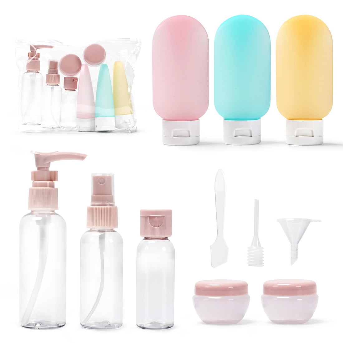 11pcs Travel Bottles Travel Bottles Set of Voyag Bottles with Cream Jars Pump Bottles Sprays for Shampoo Lotion Revitalisan