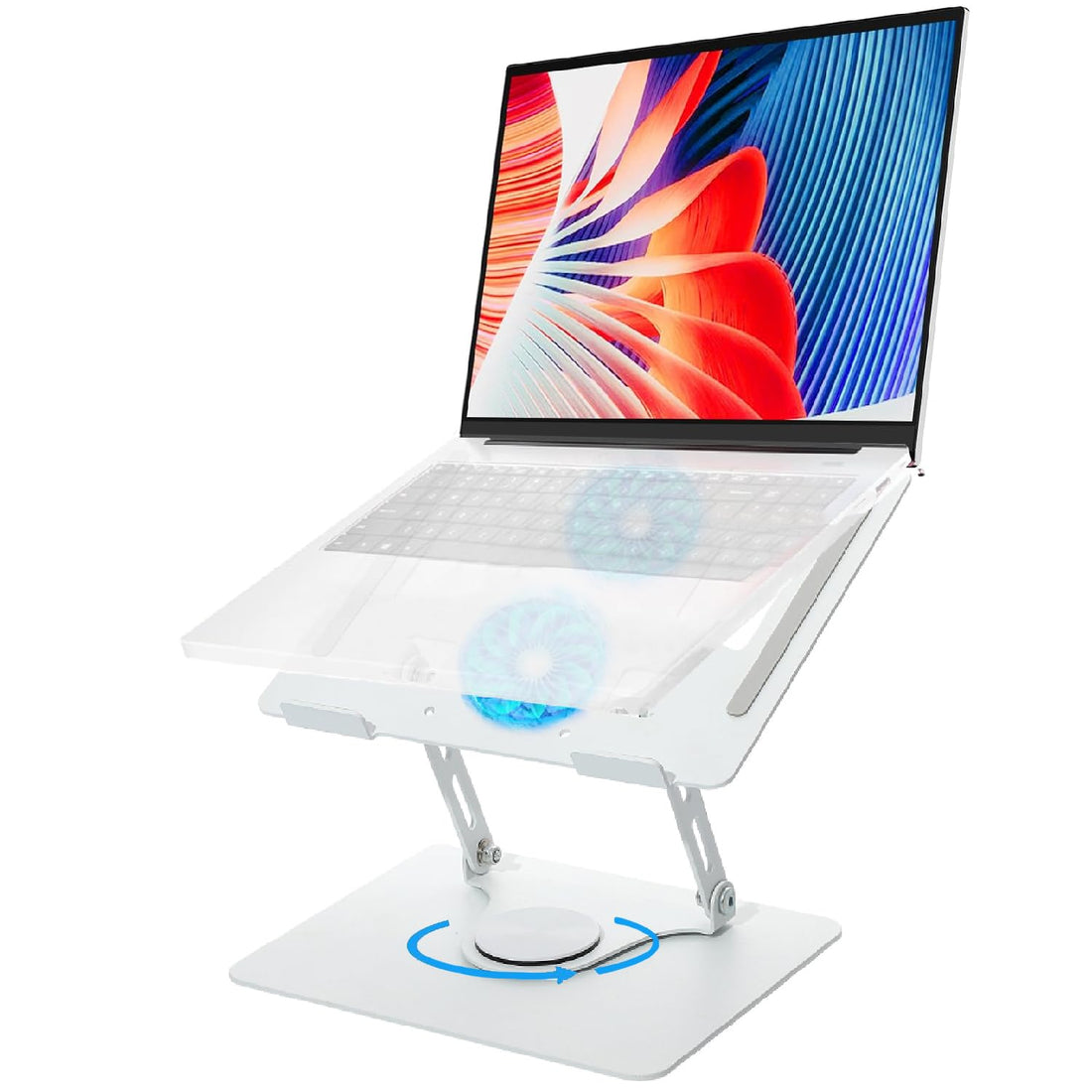 Laptop Cooler, Laptop Stand, 360° Rotatable & Ventilated Base, Height Adjustable, Foldable, Compatible with 10-15 inch Laptops & Tablets, Air Cooling, White