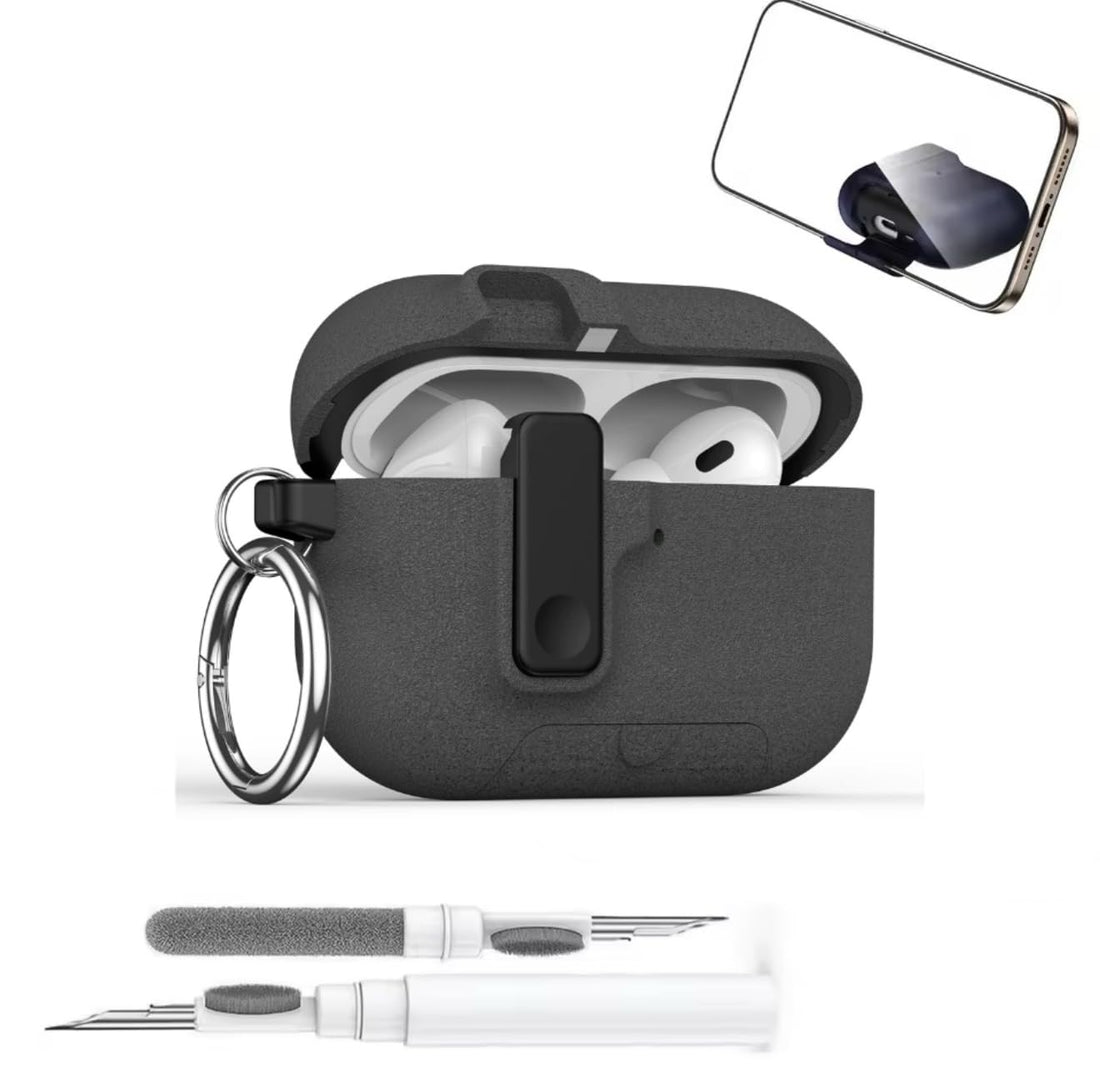 Fekra Lock Case for Apple Airpods Pro 3 (2025), Rugged Protection with Secure Lock for Airpods Pro 3 3rd Generation Cover with Cleaner Kit (Fluffy Grey, AirPods Pro 3 (2025))