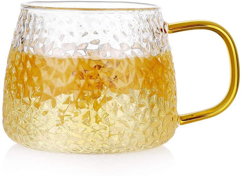 KELVEE Glass Coffee and Tea Cup Set for Green Tea Lemon Tea Herbal Tea, Borosilicate Glass with Premium Golden Handle Mug, 410 ml (Set of 1)