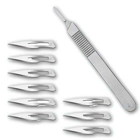 Professional Edge - Premium Disposable Sterile Scalpel Blades Size 11, Ten-Piece Pack, Sharp Razor Design for Dermatology Professionals, Enables Precise Facial Dermaplaning with Minimal Discomfort.
