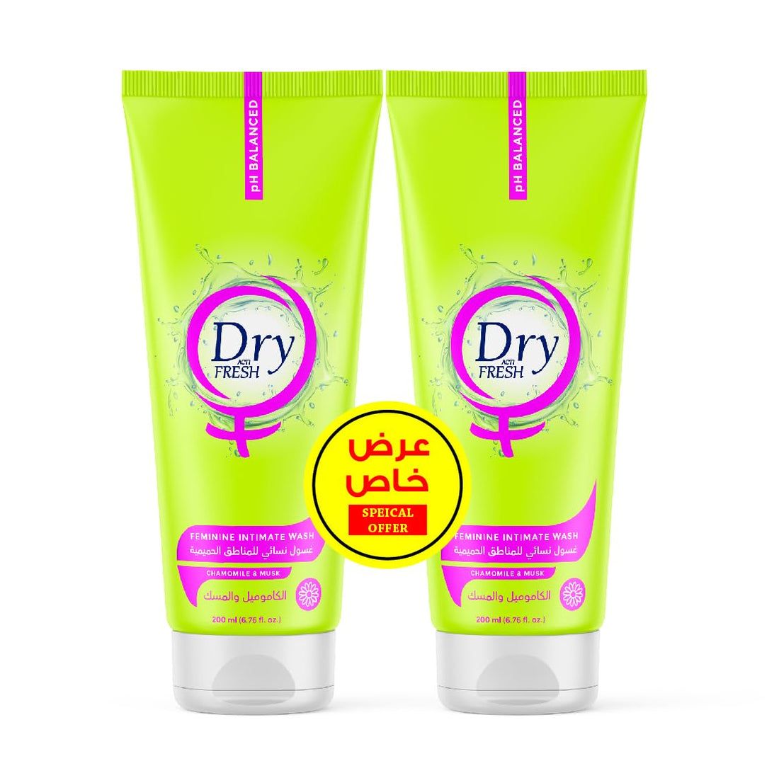 Dry Fresh Intimate Wash Gel - Chamomile and Musk - 200 ml, 2 packs, special offer