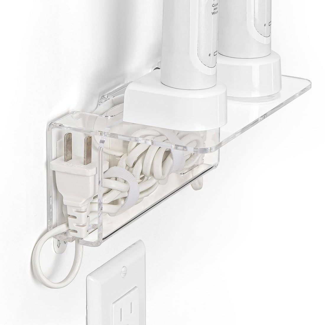 OAPRIRE Electric Toothbrush Holder for Bathroom, Acrylic Electric Toothbrush Holder Wall Mounted Come with Cable Organizer, Saving Space and Convenient Charging - Clear