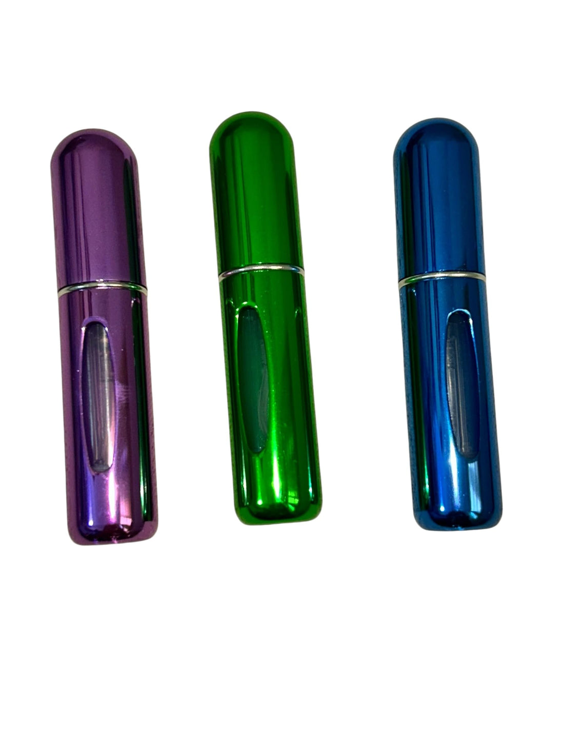 Metallic Travel a portable, refillable perfume atomizer, ideal for travel or carrying your favorite fragrance on the go Set, 3 Colours - Green, Purple, blue