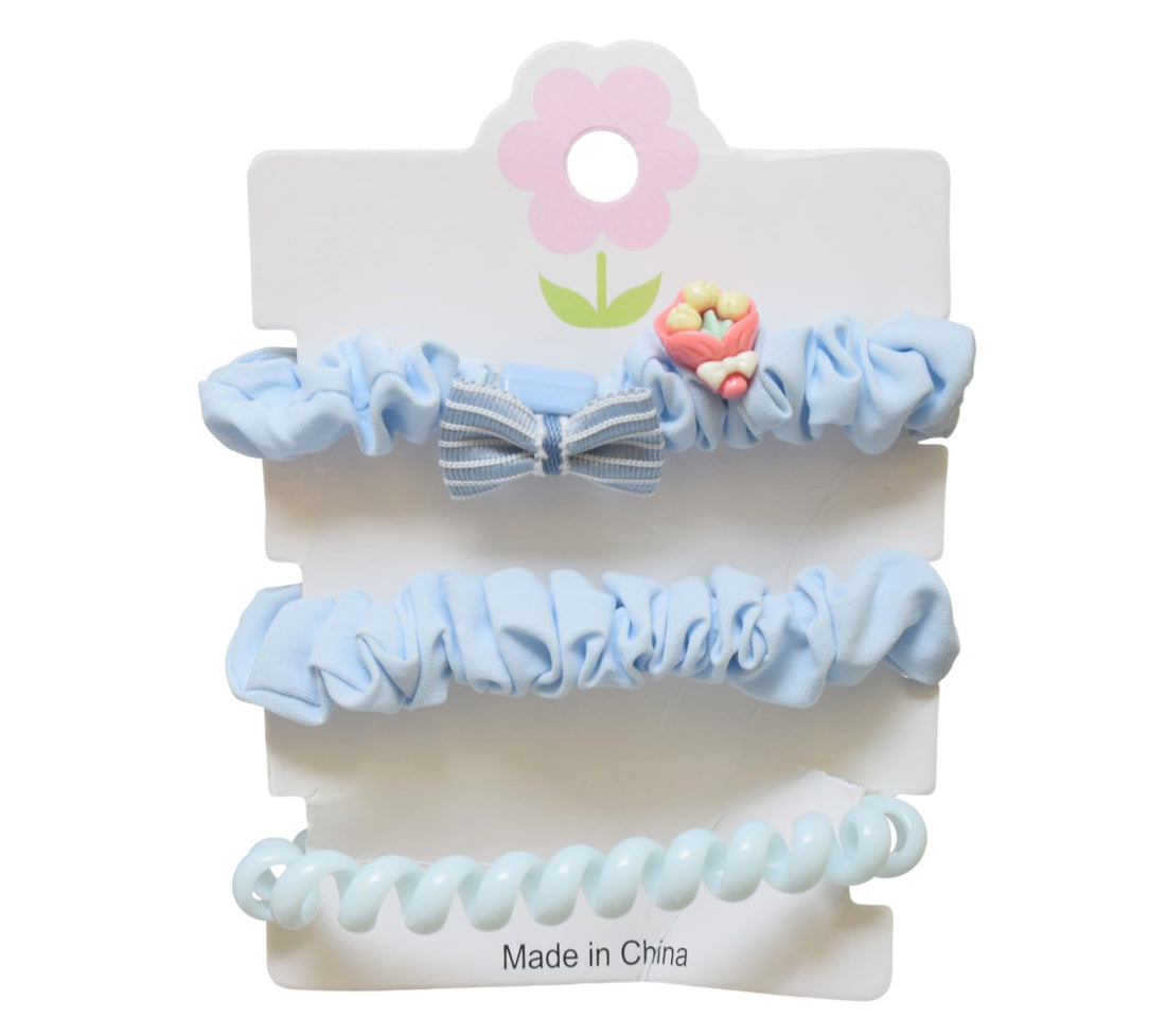 Daphne 3-Piece Hair Tie Set For Girls - Light Blue - 1741