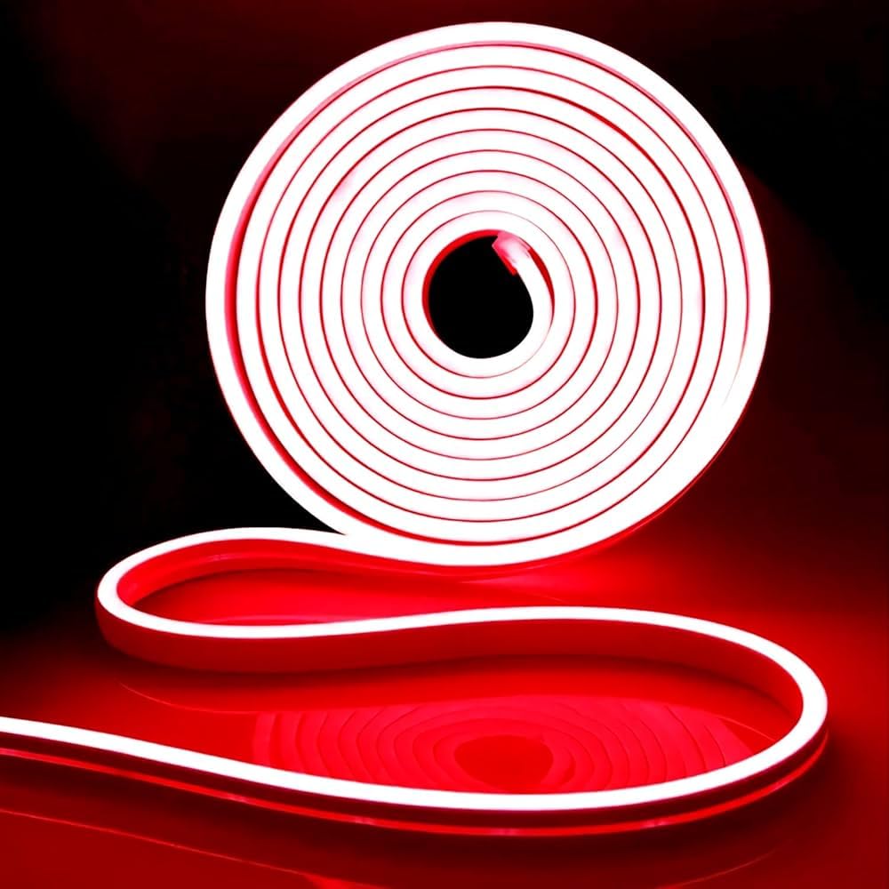 LED Flex, 5m Red Neon Light Strip, 12V Flexible LED Strip, Silicone Rope Light for Kitchen Bedroom Indoor Outdoor Decoration - Adapter 12V 2A