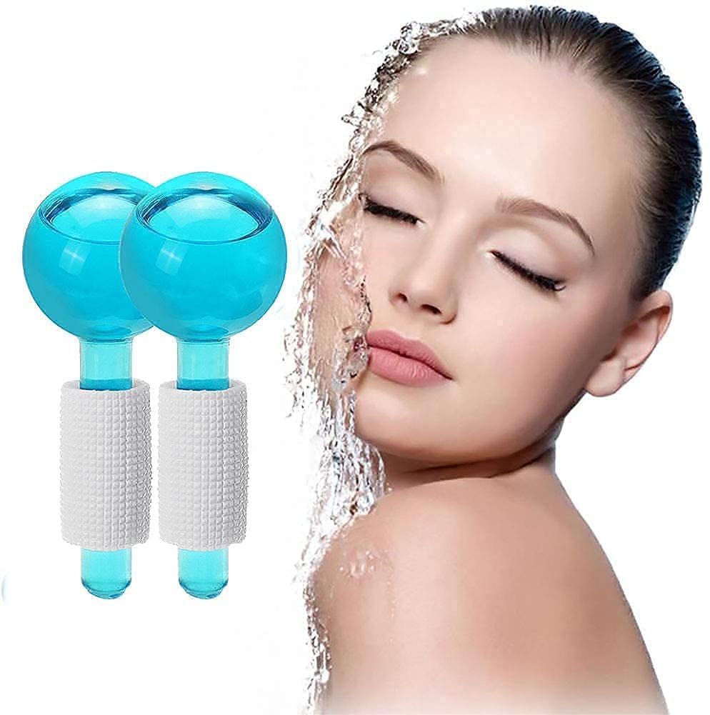 heet 2pcs Ice Roller Globes for Face and Eyes, Facial Cooling Massage Balls Energy Beauty Crystal Ice Roller Cooling Skin Massager for Redness Soothing Relief(Blue Colour) (2)