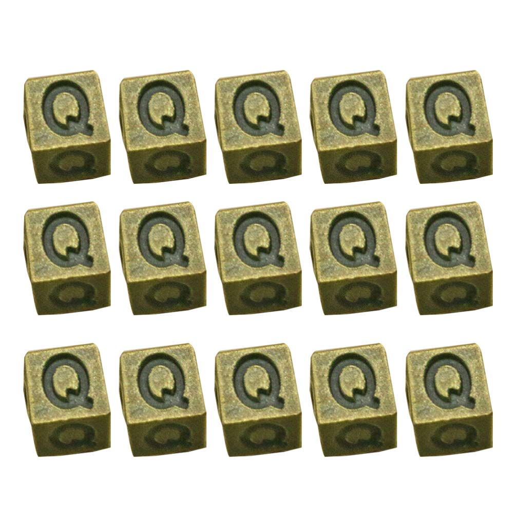 Exceart 100pcs Vintage Q Alphabet Letter Beads Square Metal Loose Spacer Beads for Bracelet Necklace Earring Jewelry Making Craft Supplies