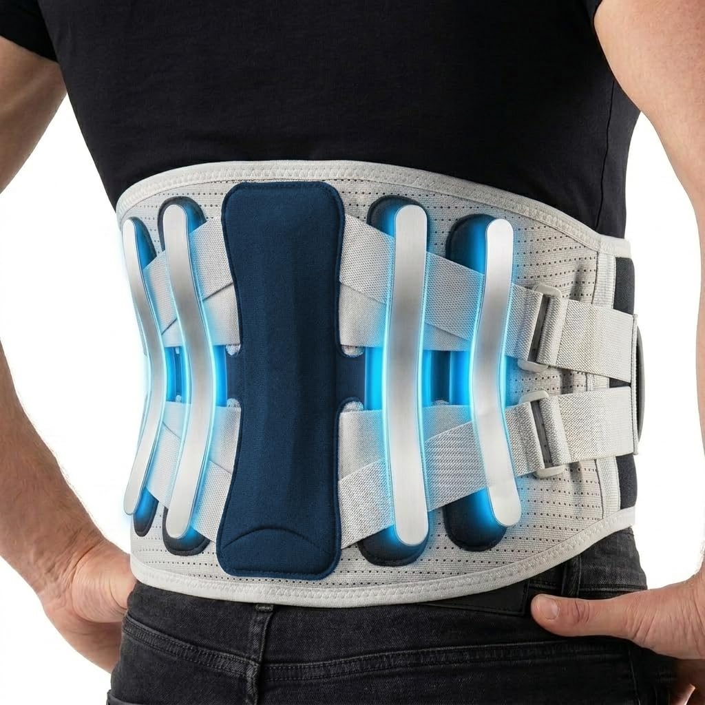 Back Brace for Lower Back Pain Relief from Herniated Disc, Sciatica & Scoliosis, Ergonomic Adjustable Breathable Lumbar Support Belt for Women & Men, Wide Area Support with Enhanced 3D Support Strips