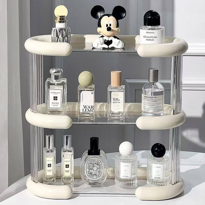 Acrylic 3-Tier Tiered Organizer Stand for Coffee Corner Mugs Makeup and Perfumes Modern Space Saving Storage Rack for Kitchen Vanity and Office Desk