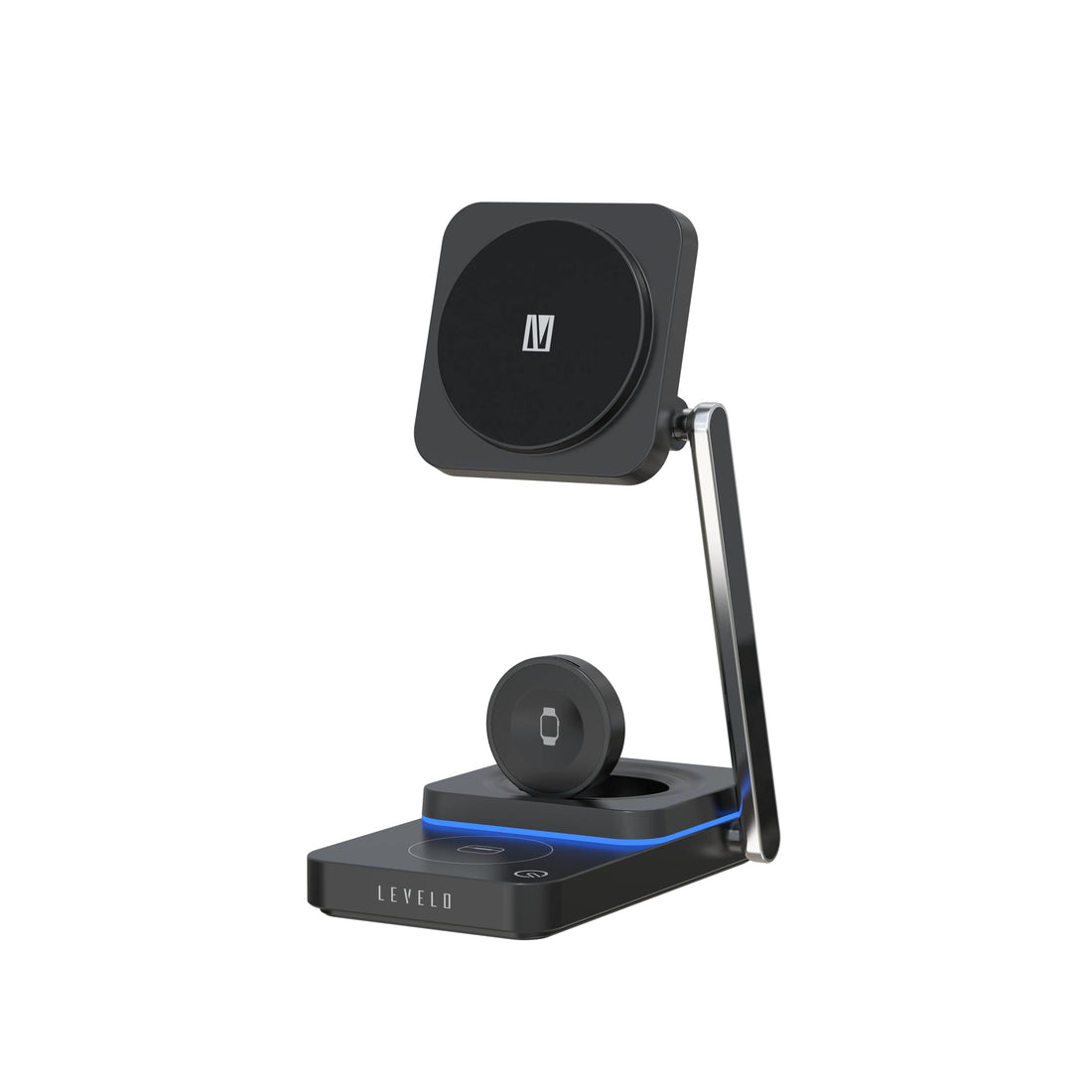 Levelo Aurora 3-in-1 Wireless Charger, 15W Qi Fast Charging, Compatible with MagSafe, Foldable Design, 90° Rotation, Auto Object Detection, Over-Charge Protection - Black