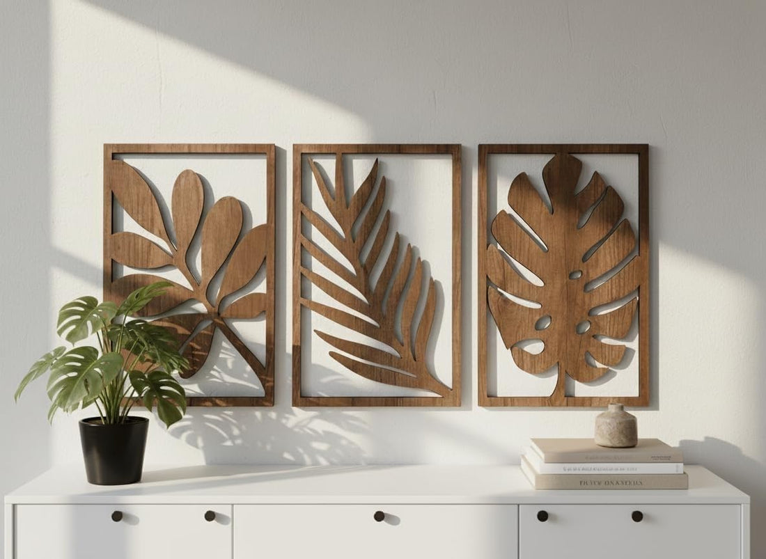 Triple Wall Paintings Tropical Leaves 125x57cm High Thickness Floral Melamine Background Framed Wall Art Upscale Home Office Decor