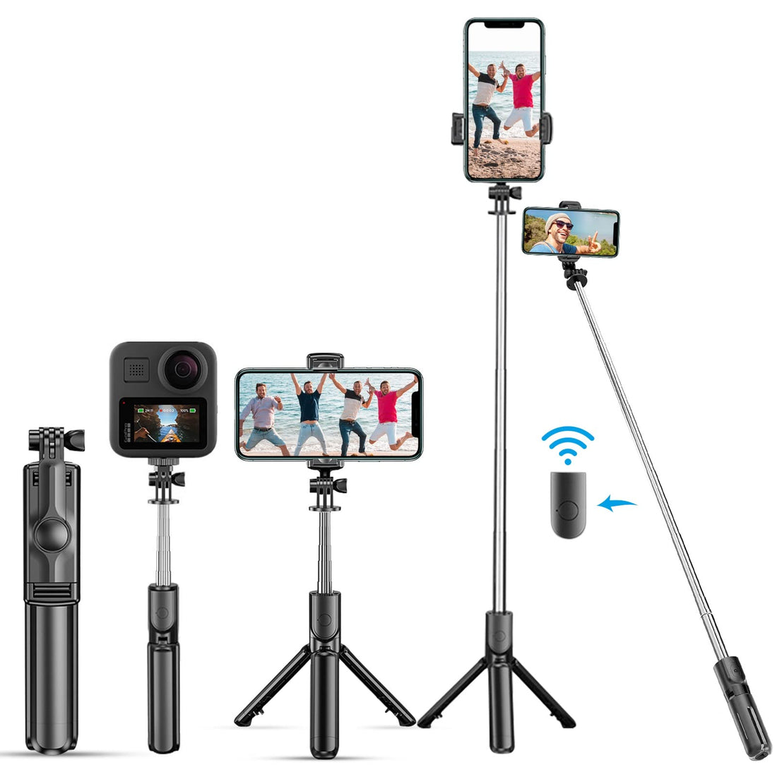 Selfie Stick Tripod, Mini 4 in 1 Extendable Remote Wireless Selfie Stick 360°Rotation Stable Selfie Stick for iphone/Samsung GoPro Small Camera iOS and Android-Black