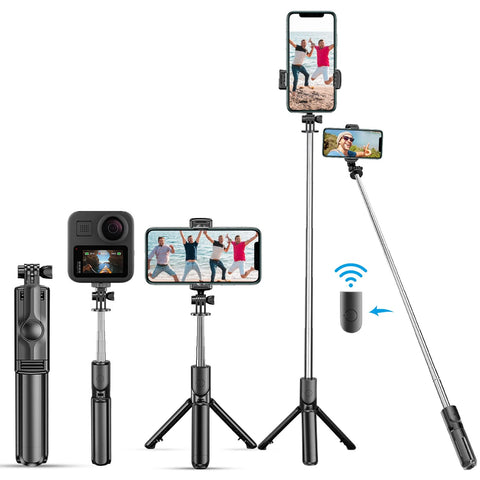 Selfie Stick Tripod, Mini 4 in 1 Extendable Remote Wireless Selfie Stick 360°Rotation Stable Selfie Stick for iphone/Samsung GoPro Small Camera iOS and Android-Black