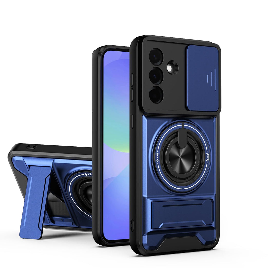 Case Cover Shock Resistant UNBLACK Protect Camera TPU + PC With KickStand Compatible with Samsung Galaxy A35 (Blue)