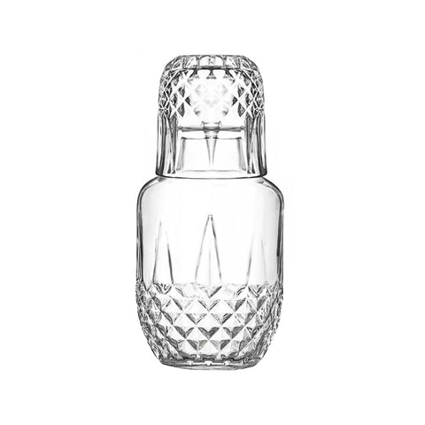 Bedside Night Water Carafe Set with Glass, Clear Nightstand Carafe for Bedroom and Guest Room, Glass Mouthwash Decanter for Bathroom (18.5 OZ)
