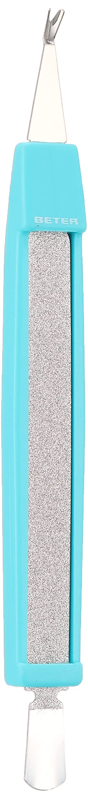Triple-use cuticle cutter with pusher and file 34032