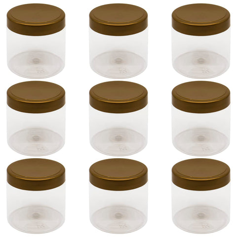 artistic 8 Piece Plastic Jar White Clear Size 500ml - Diameter 9 Centi - Gold Lid and Plastic Medicine - Empty Plastic Empty Jar Refill Jar Storage Containers Empty Round Cans - (Gold)