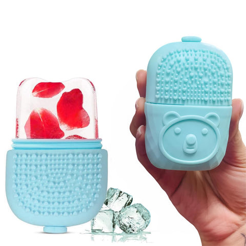 Plan A Ice Roller for Face 3 in 1 Reusable Face Massager, Skin Tightening & Toning Tool with Brush to Cleanse Skin and Makeup Brushes, Remove Puffy Eye Bags and Wrinkles, Add Healthy Glow (Blue)
