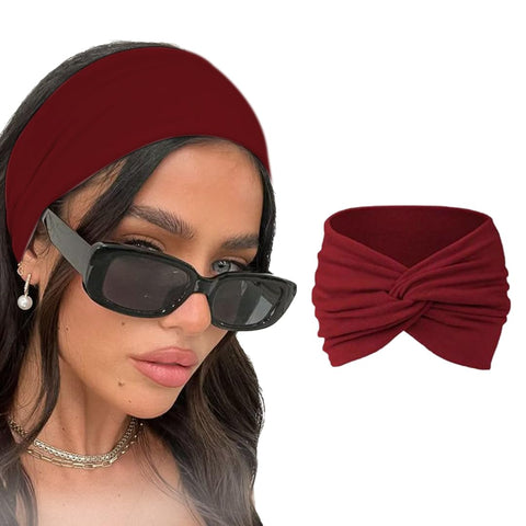 Knitted Cotton Headband for Women's, 95% Cotton, Turban Headband for Women Girls Headwrap Accessories for Women and Girls Cute Knot Hair. (Burgundy, One Size)