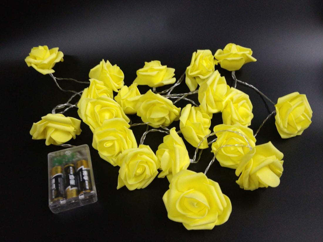 Fantasee LED Rose Flower String Lights Battery Operated for Wedding Home Party Birthday Festival Indoor Outdoor Decorations Large Rose Flower Diameter 6cm (Yellow Rose WarmLight, 6.6ft 20LED)