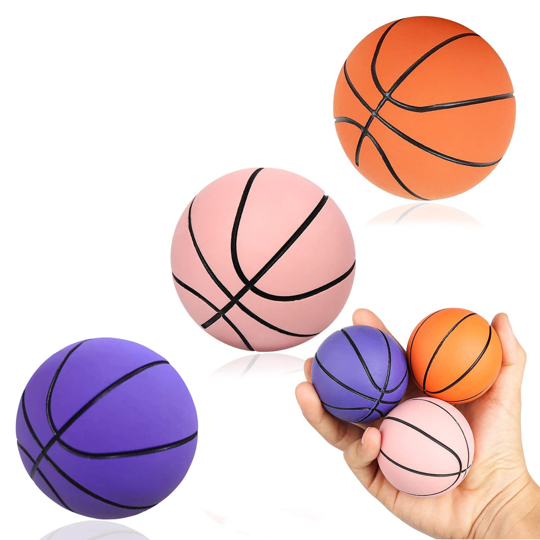 Pack of 3 Mini Inflatable Basketball, Rubber Bouncy Ball, 6 cm, Squeeze Toy with High Elasticity for Party Bags for Office or Children's Birthday Parties
