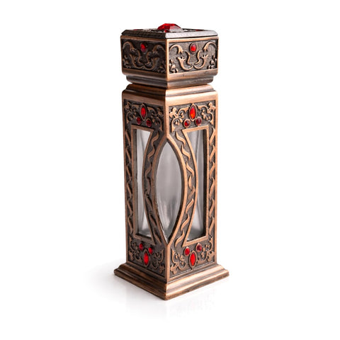 Decorative Metal Body & Glass Heart Reusable Empty Perfume Bottles - Antique Finish Embossing & Studded - Smooth Silk Inner Rod - for Essential Oils, Perfect for Travel, Gifts, Decoration (S-01)