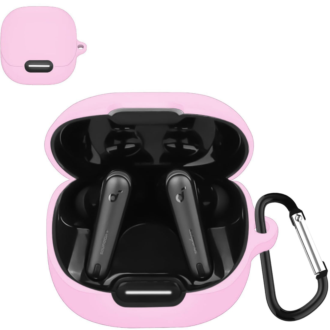 Dl3 Mobilak Silicone Case Compatible with Anker Soundcore Liberty 4 NC Earbuds, Soft Silicone Protective Case Cover, Shockproof Sleeve with Carabiner (Pink)