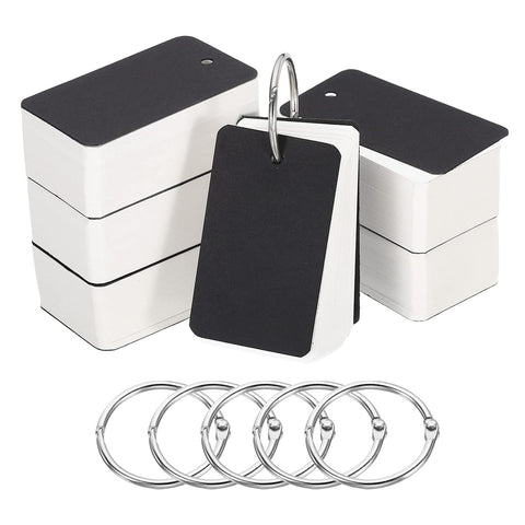 PATIKIL Blank Index Cards with Ring, 600Pcs Blank Flash Card 2.8x1.6 Study Note Cardstock for Memory Learning Studying Office Supplies, Black White