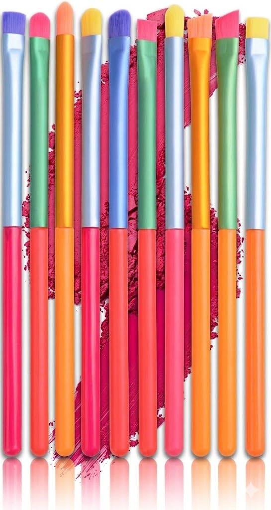 Makeup Brush Set - 10pcs (For Foundation, Powder, Concealer, Eyeshadow, Eyebrows) - Aluminum Handle, Nylon Bristles - Colorful Makeup Brushes Set