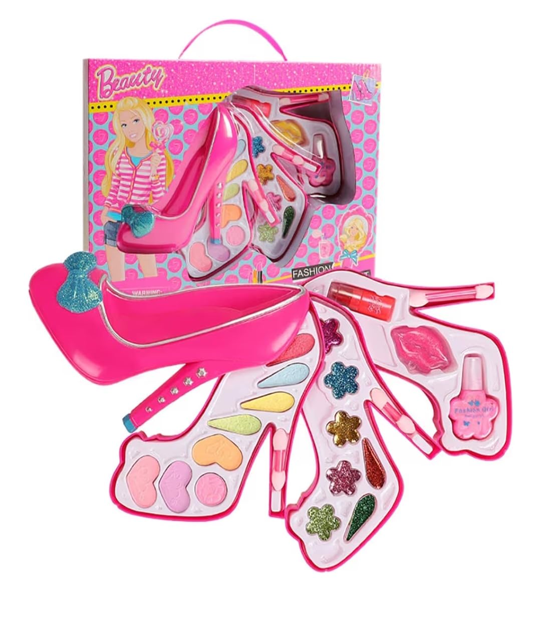 Kids Makeup Set Washable Hand-Held Creative Fashion Three-Layer Portable Beauty Toys Hair Clips Nail Polish Abs(Acrylonitrile Butadiene Styrene) Plastic