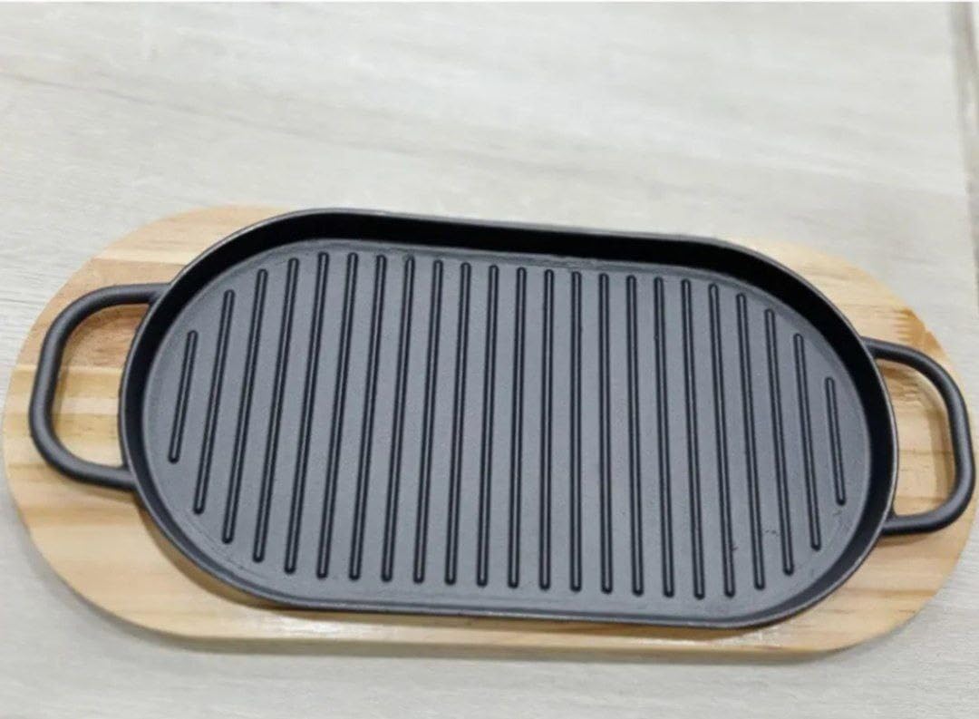 Generic Cast Iron Frying Pan with Bamboo Base, 30 cm, Non-Stick(cheaper)