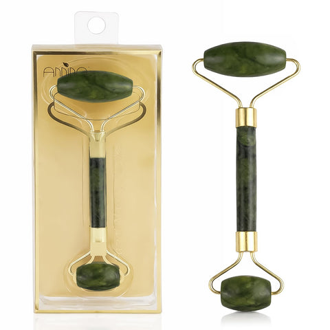 Annina - Jade Facial Massage Roller, Double-Ended Design with Gold Metal Frame, Suitable For Facial promotion, Eye Massage To Remove Wrinkles