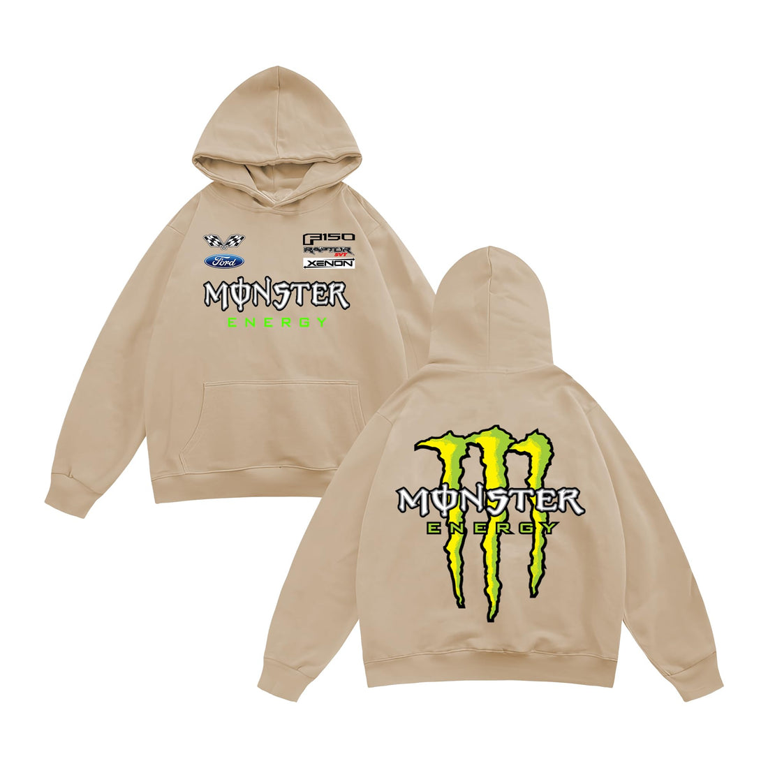 Oversized Men's Hoodie with Monster Energy Logo, Cozy Winter Sweatshirt with Long Sleeves