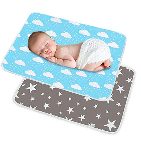 2 Pack 50cmX70cm Portable Baby Diaper Changing Pad, Newborn and Toddlers Waterproof Reusable Nappy Multi Function Washable Mat for Home and Outdoor, Travel (Grey & Blue)