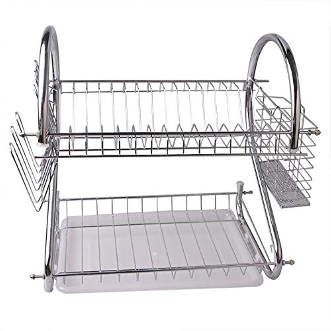 2 Layers Dish Rack Tableware Shelf Plate Cutlery Cup Rack Bowl Rack Kitchen Dish Shelf Cutlery accessories - Silver
