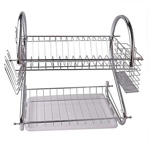 2 Layers Dish Rack Tableware Shelf Plate Cutlery Cup Rack Bowl Rack Kitchen Dish Shelf Cutlery accessories - Silver