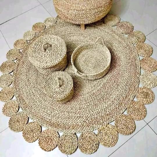 Halfa Handwoven Jute Area Rug, Natural Spiral Pattern, Brown, Round Disc Design (200CM, Round Basic)